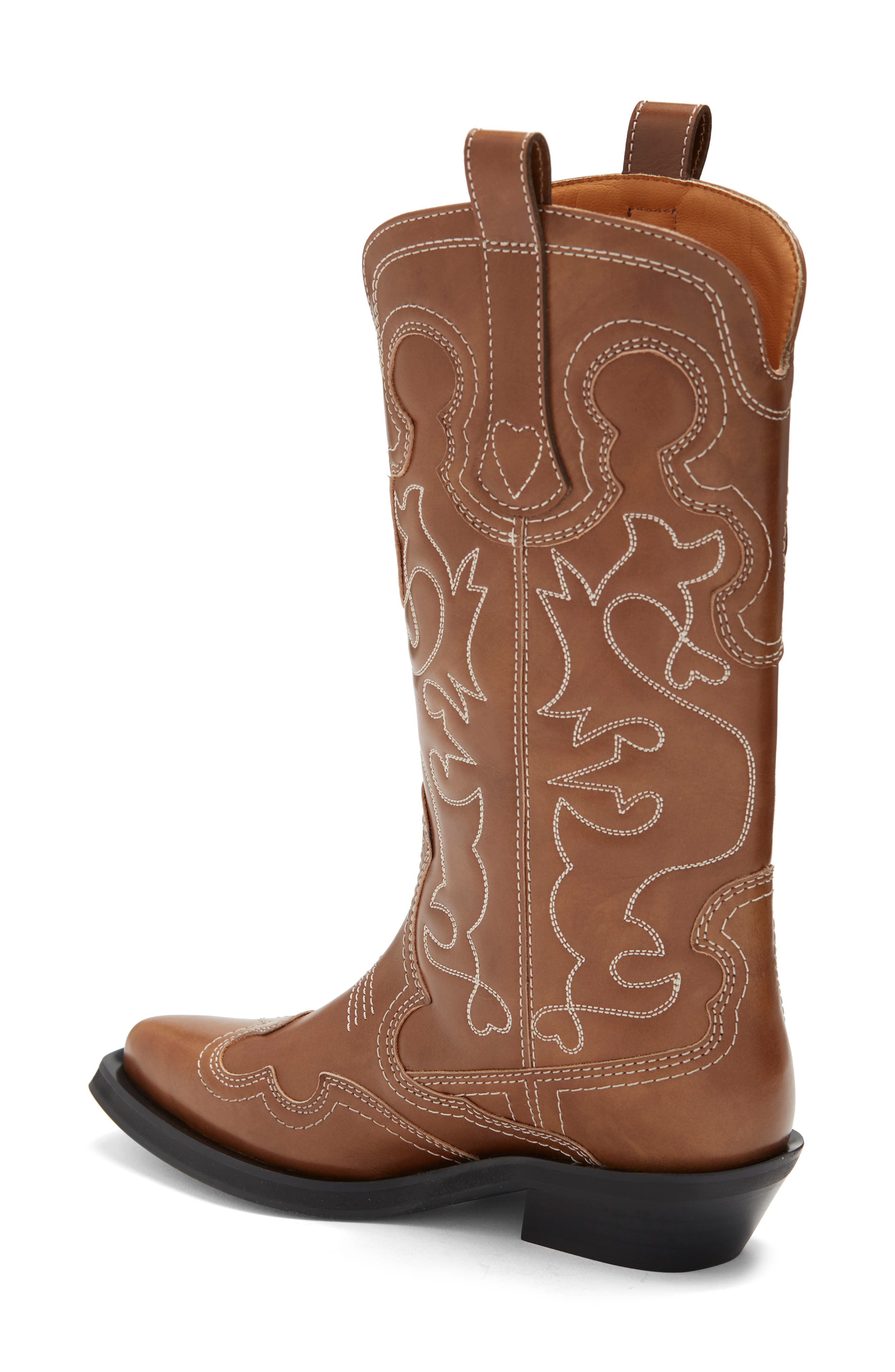 Ganni Embroidered Western Boot, Alternate, color, 