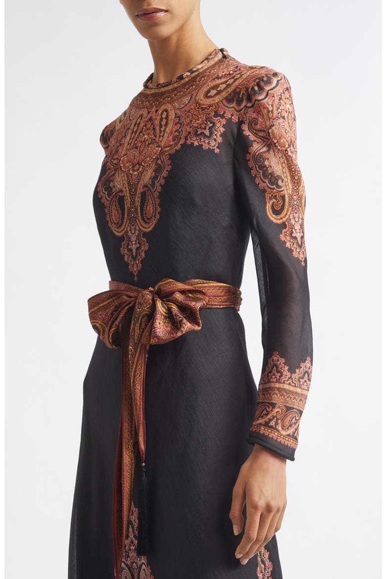 Ascent Paisley Print Long Sleeve Linen & Silk Dress, Alternate, color, ROSE PAISLEY