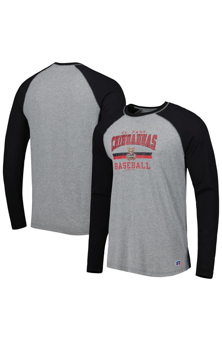 BOXERCRAFT Men's Black/Heathered Gray El Paso Chihuahuas Long Sleeve Baseball T-Shirt, Main, color,