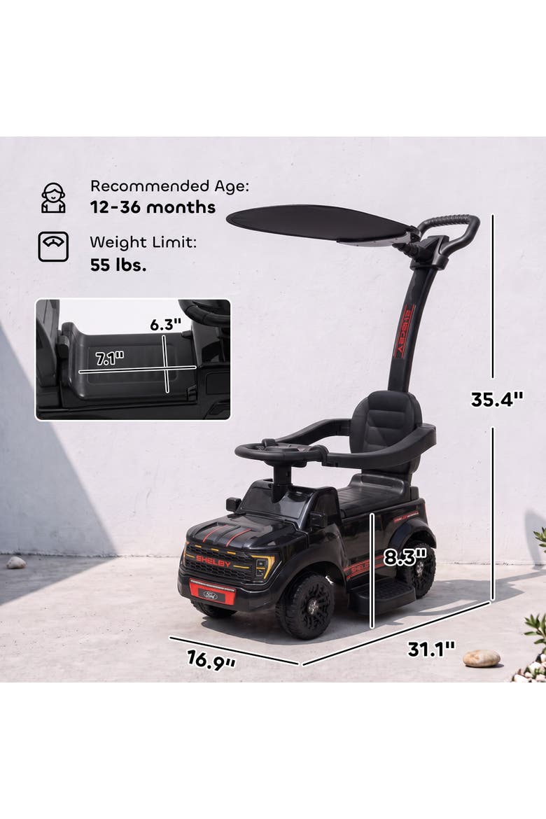Licensed Ford Shelby 3-in-1 Push Ride On Car, Alternate, color, Black