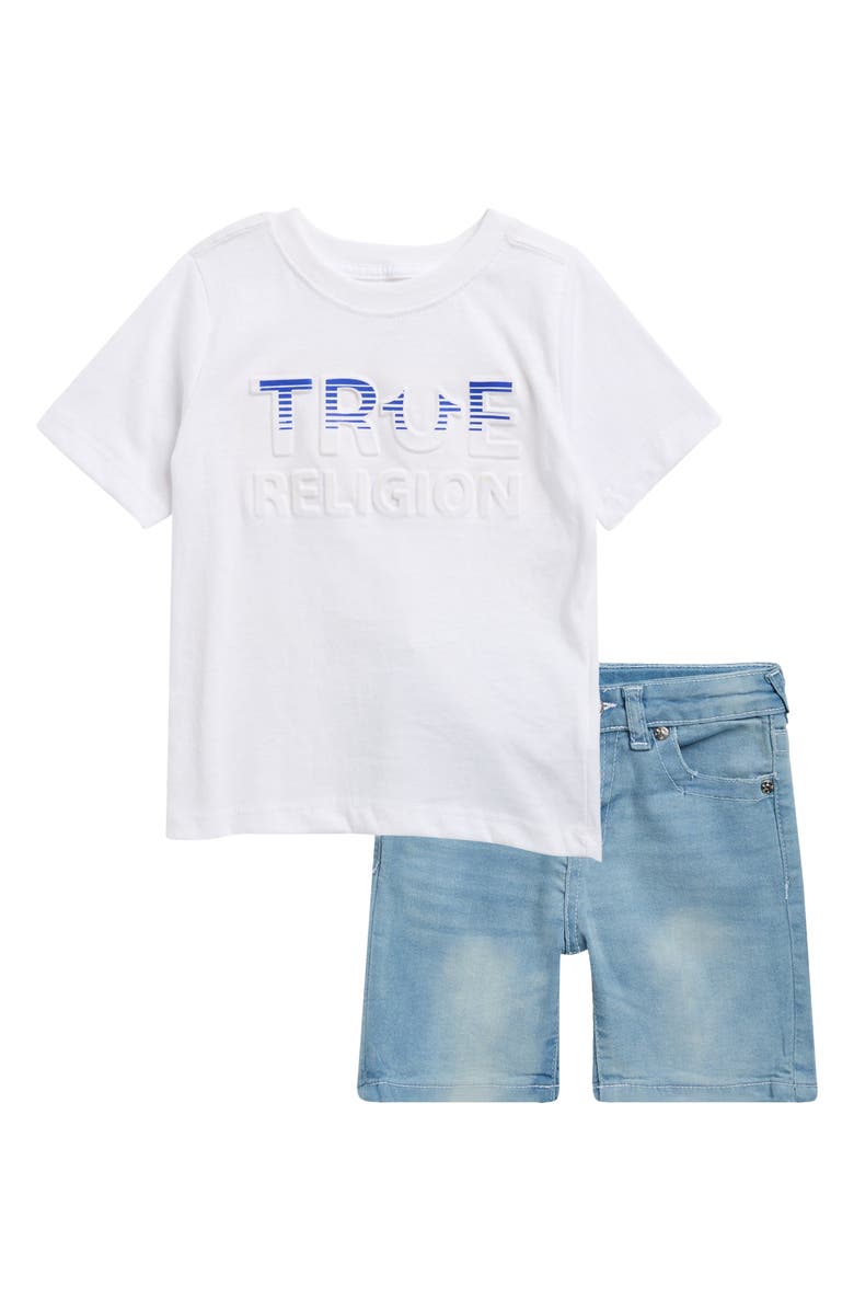 True Religion Knit Graphic T-Shirt & Denim Shorts Set, Main, color, White