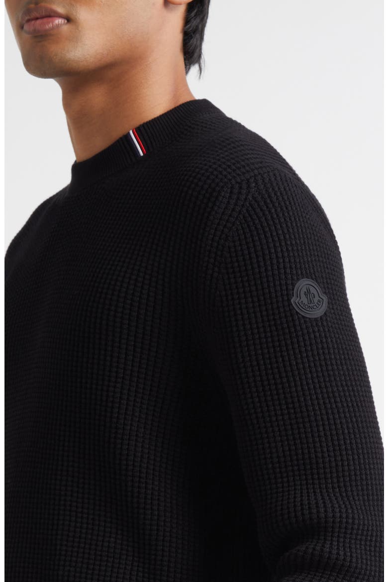 Waffle Stitch Crewneck Sweater, Alternate, color, BLACK