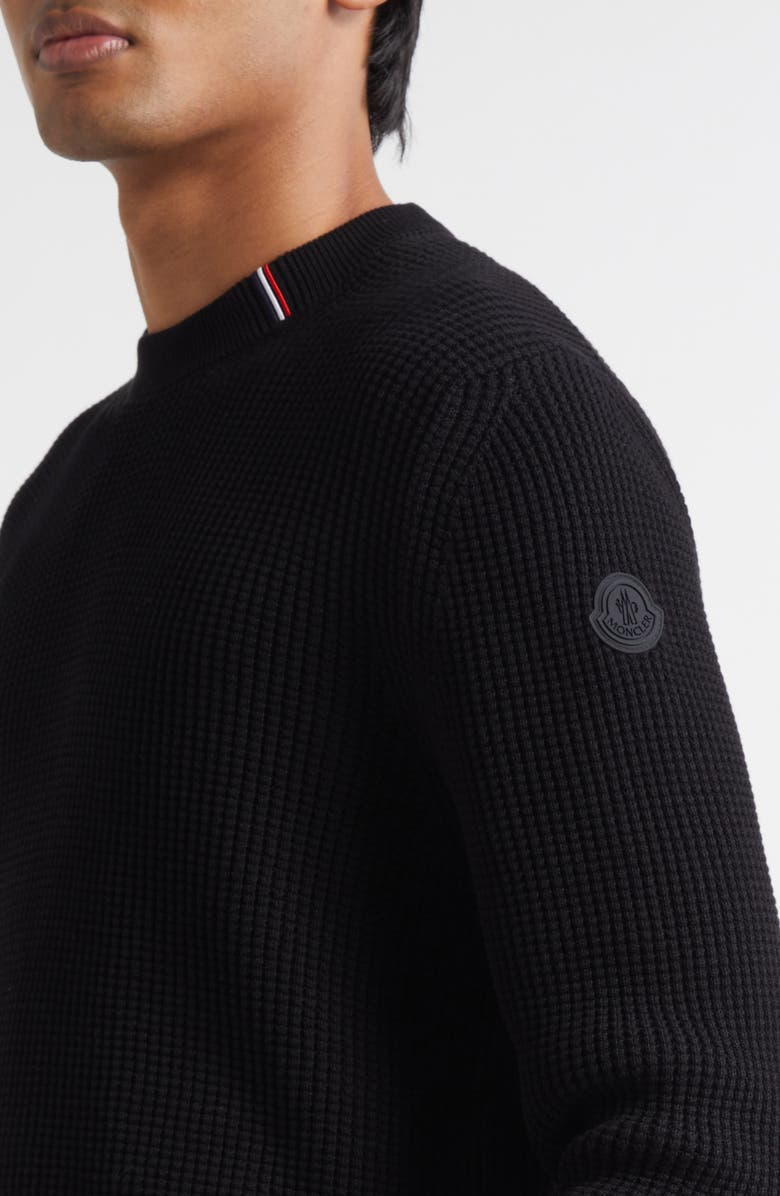 Moncler Waffle Stitch Crewneck Sweater, Alternate, color, Black