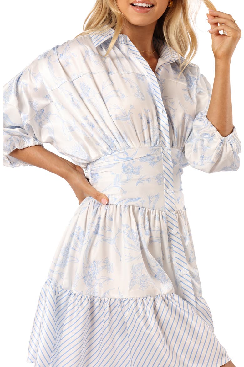 Leigha Floral & Stripe Shirtdress, Alternate, color, BLUE