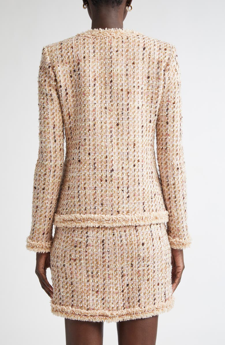 ST. JOHN Susan Fringe Trim Metallic Tweed Jacket, Alternate, color, Power Rose/ Acorn Multi