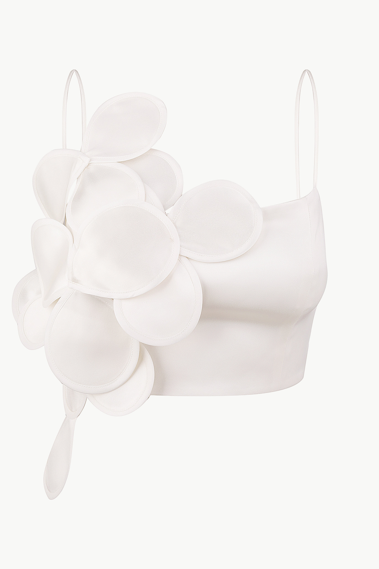 Wedding-Style Mini Top With Floral Appliques, Main, color, Ivory