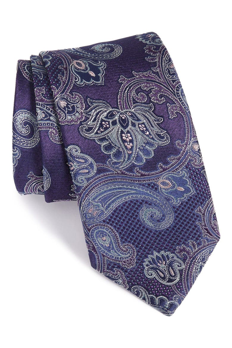 Paisley Silk Tie, Main, color, PURPLE