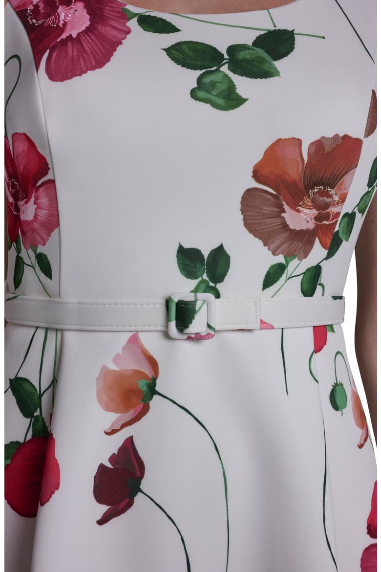 Floral Scuba Fit & Flare Minidress, Alternate, color, ECRU MULTI