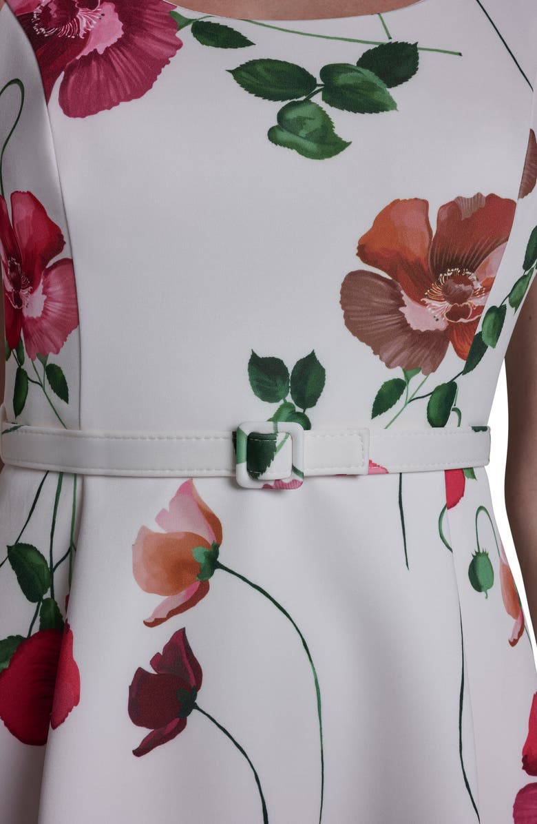 BCBG Floral Scuba Fit & Flare Minidress, Alternate, color, Ecru Multi