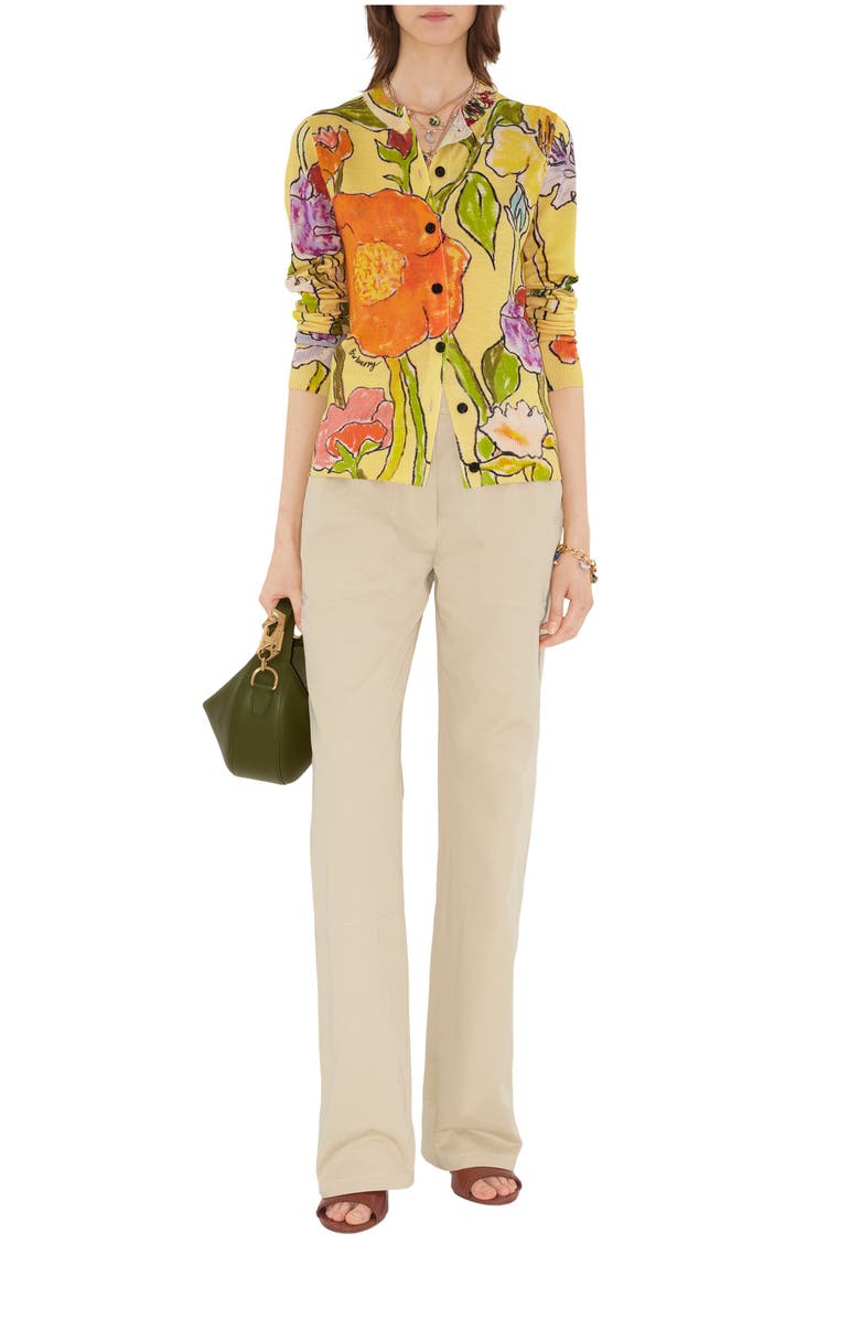 Burberry Highgrove Cascading Flowers Wool Cardigan, Main, color, Yellow