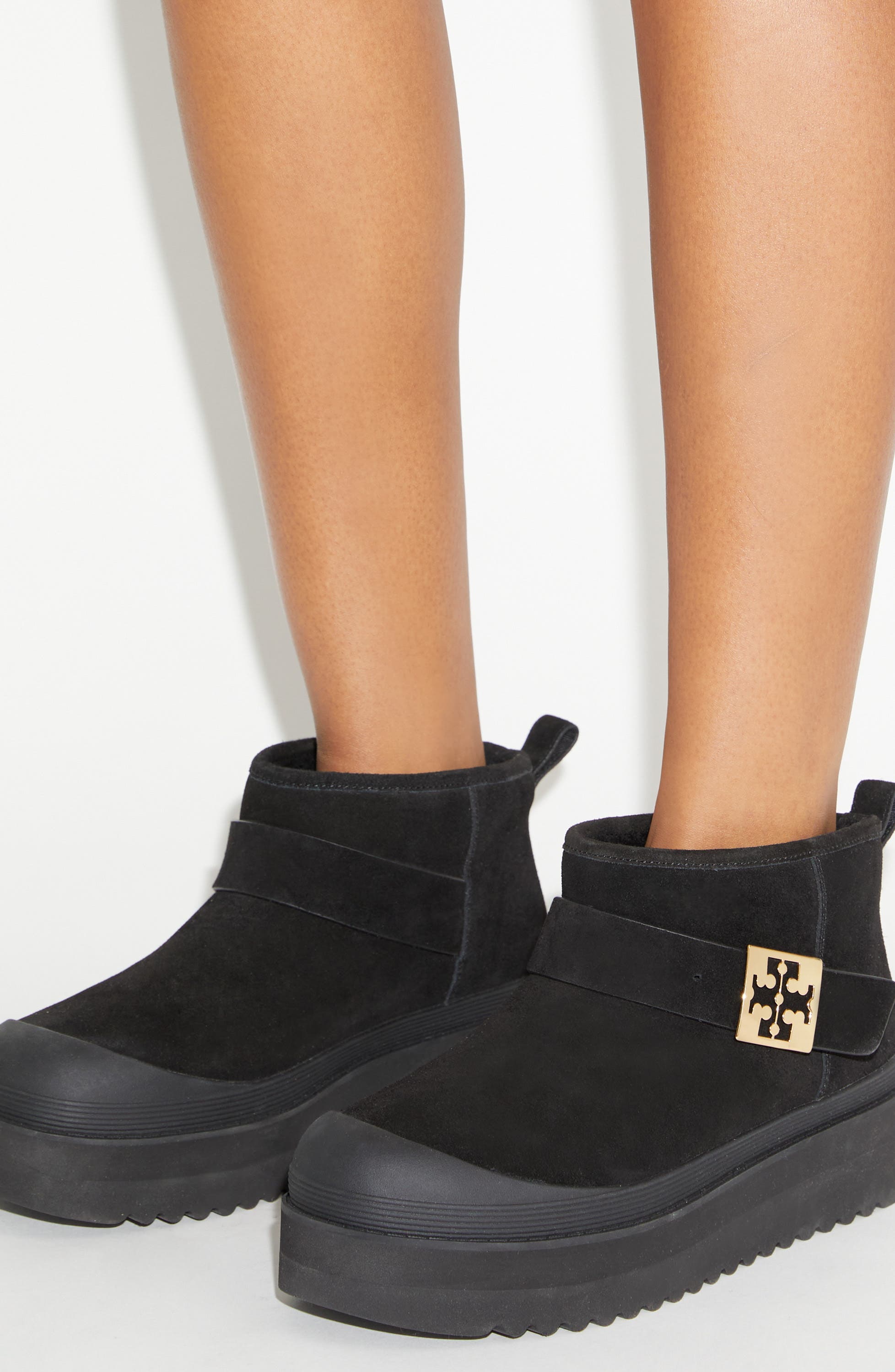 Tory Burch Mellow Genuine Shearling Lined Platform Boot, Alternate, color, Perfect Black / Gold