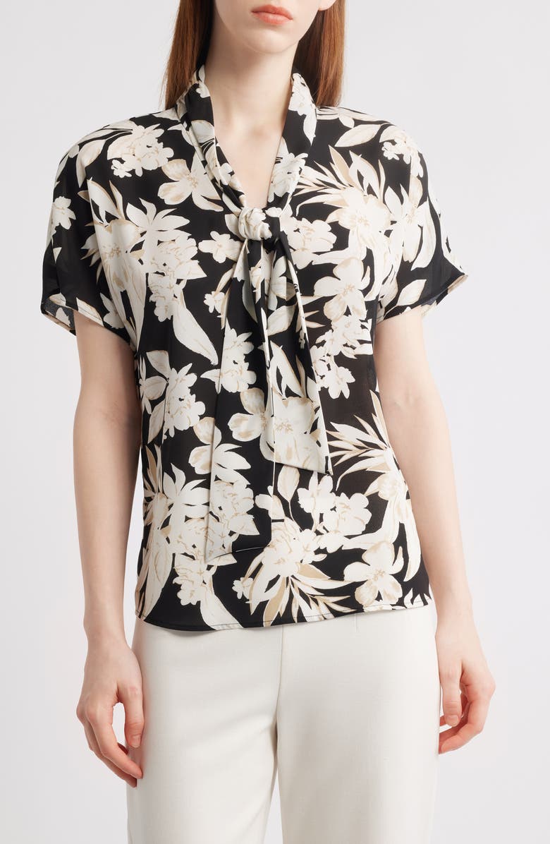 Anne Klein Pussybow Dolman Sleeve Top, Main, color, 