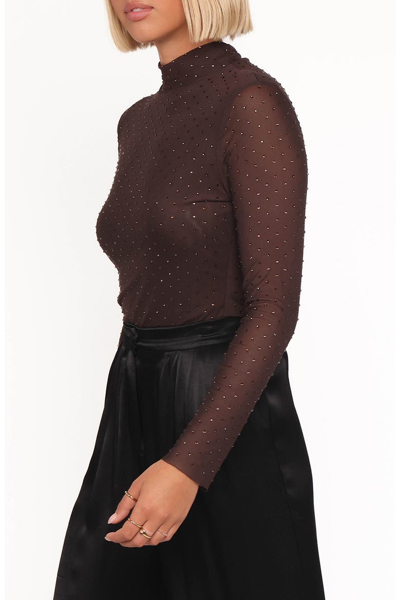 Alejandra Embellished Mesh Top, Alternate, color, DARK CHOCOLATE