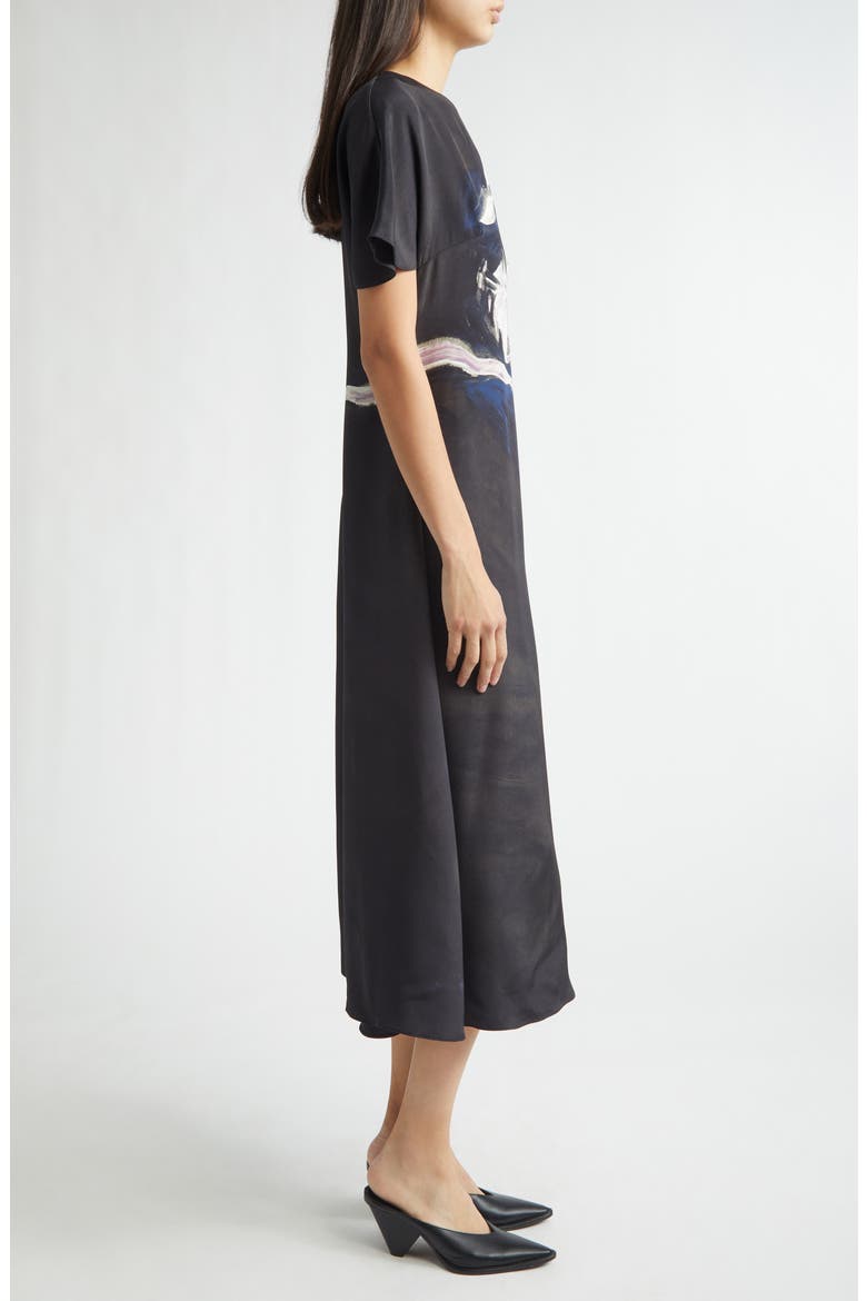 Daisy Lily Print Silk Dress, Alternate, color, BLACK LILY