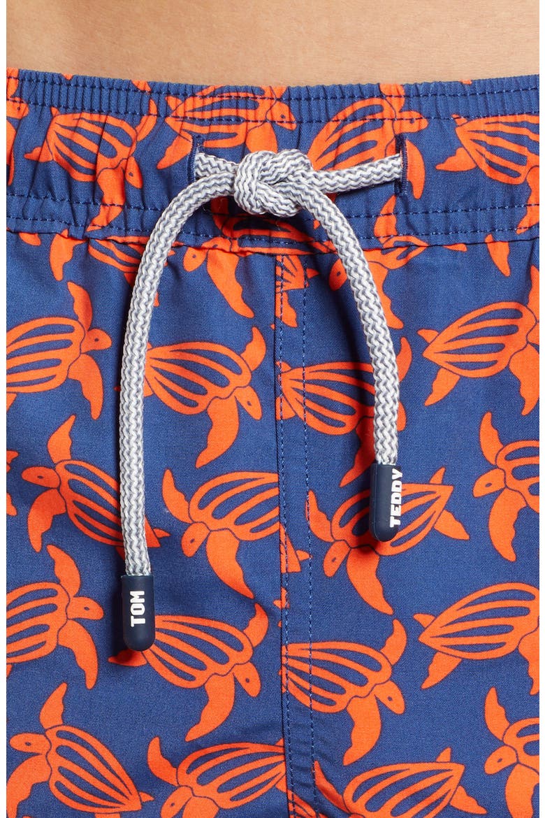 Turtle Print Swim Trunks, Alternate, color, NAVY/ ORANGE