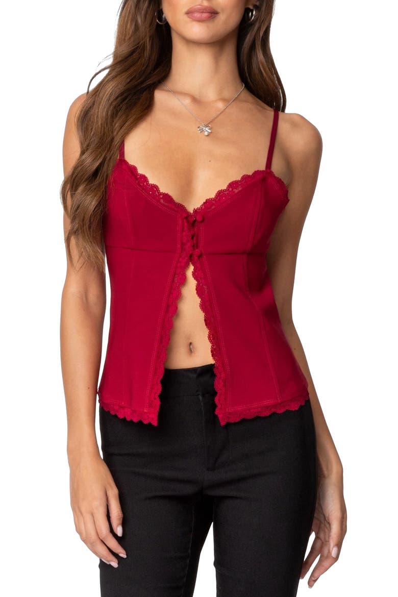 Crimson Lace Split Front Camisole, Main, color, BURGUNDY