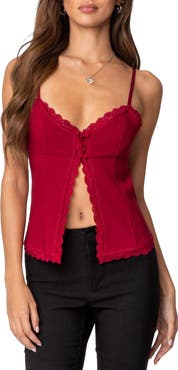 EDIKTED Crimson Lace Split Front Camisole