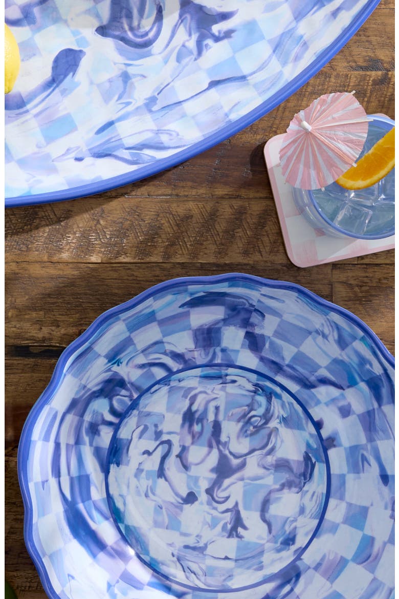 Blue Marble Check Melamine Serving Bowl, Alternate, color, BLUE