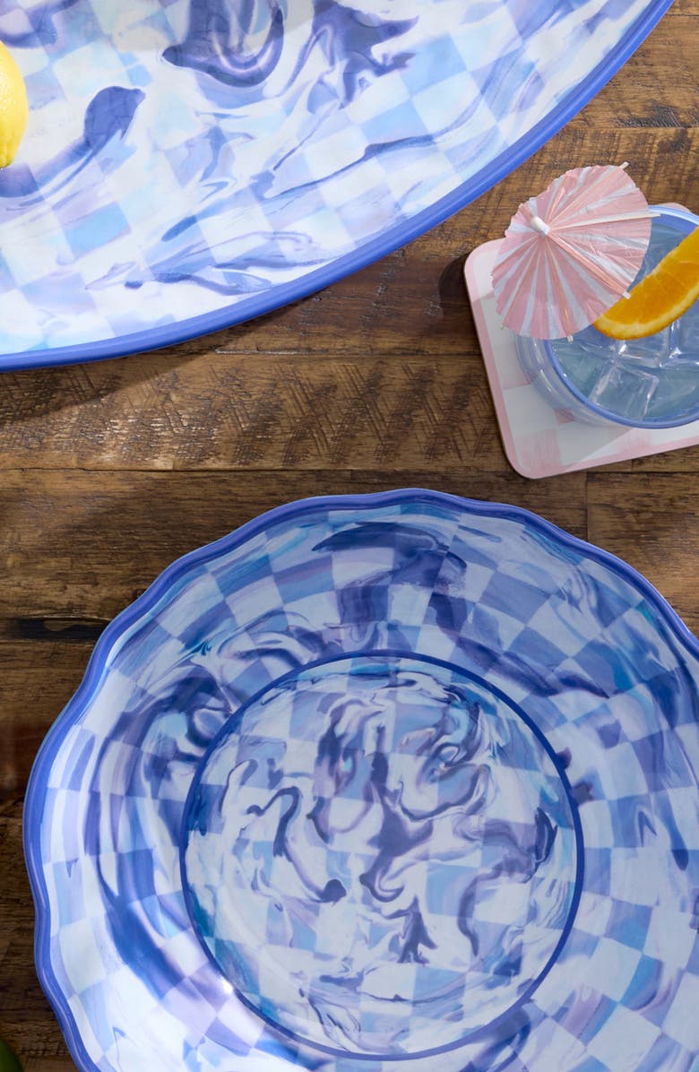 MACKENZIE CHILDS Blue Marble Check Melamine Serving Bowl, Alternate, color, Blue