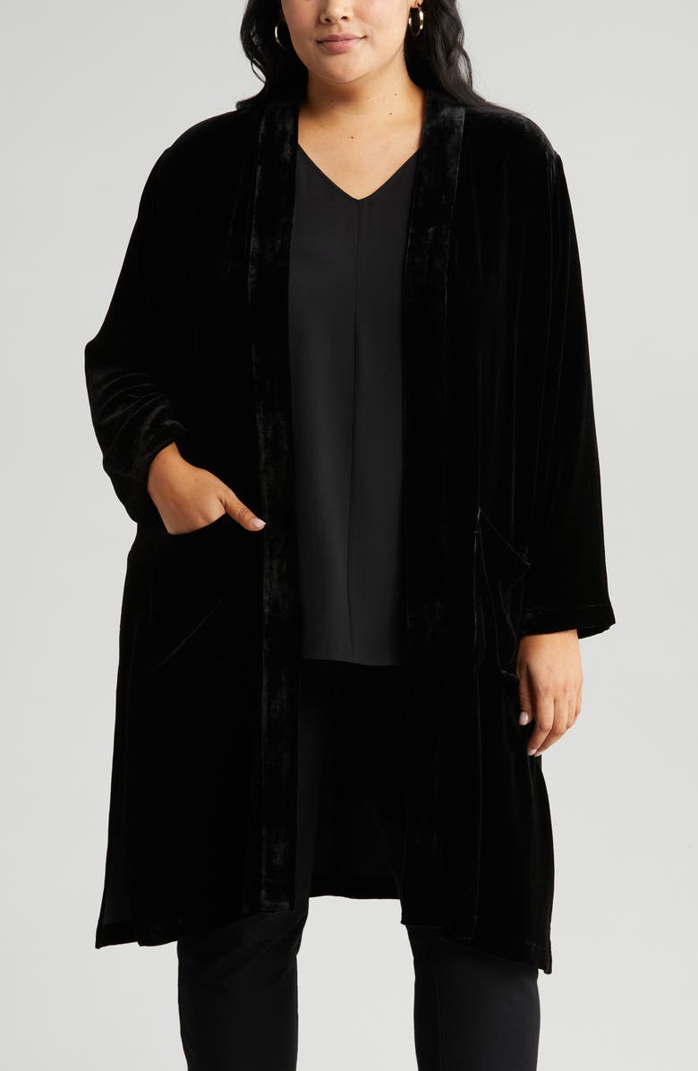 Eileen Fisher Shawl Collar Open Front Velvet Jacket, Alternate, color,