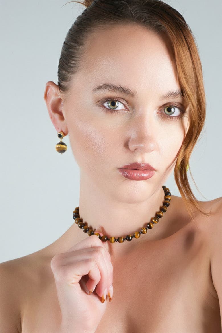 Tiger's Eye Beaded Necklace, Alternate, color, Black
