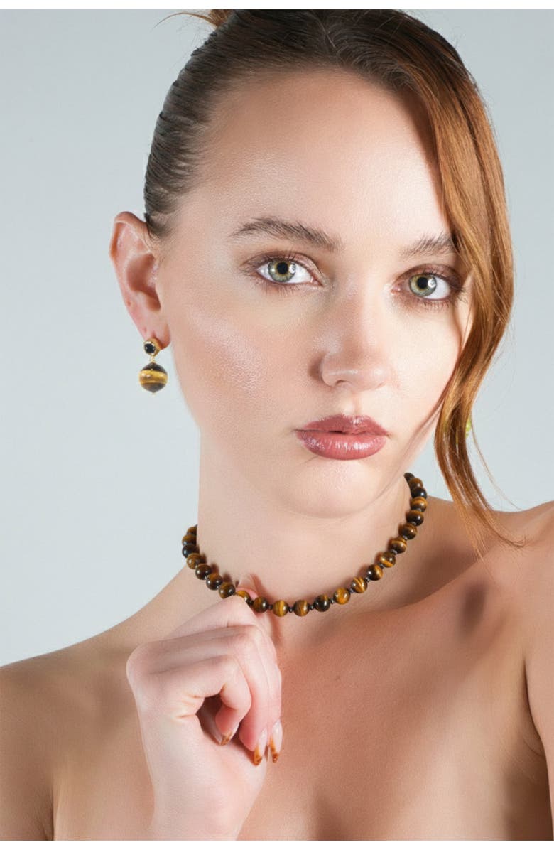 Classicharms Tiger's Eye Beaded Necklace, Alternate, color,