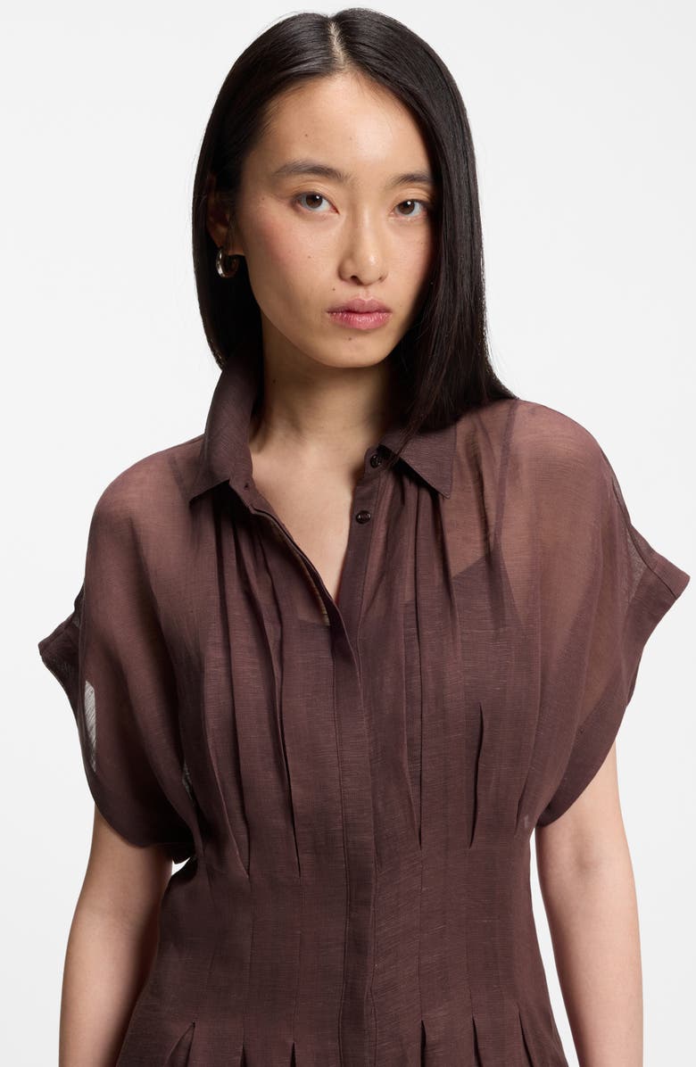 BOSS Davinata Sheer Pleat Shirtdress, Alternate, color, Mocha