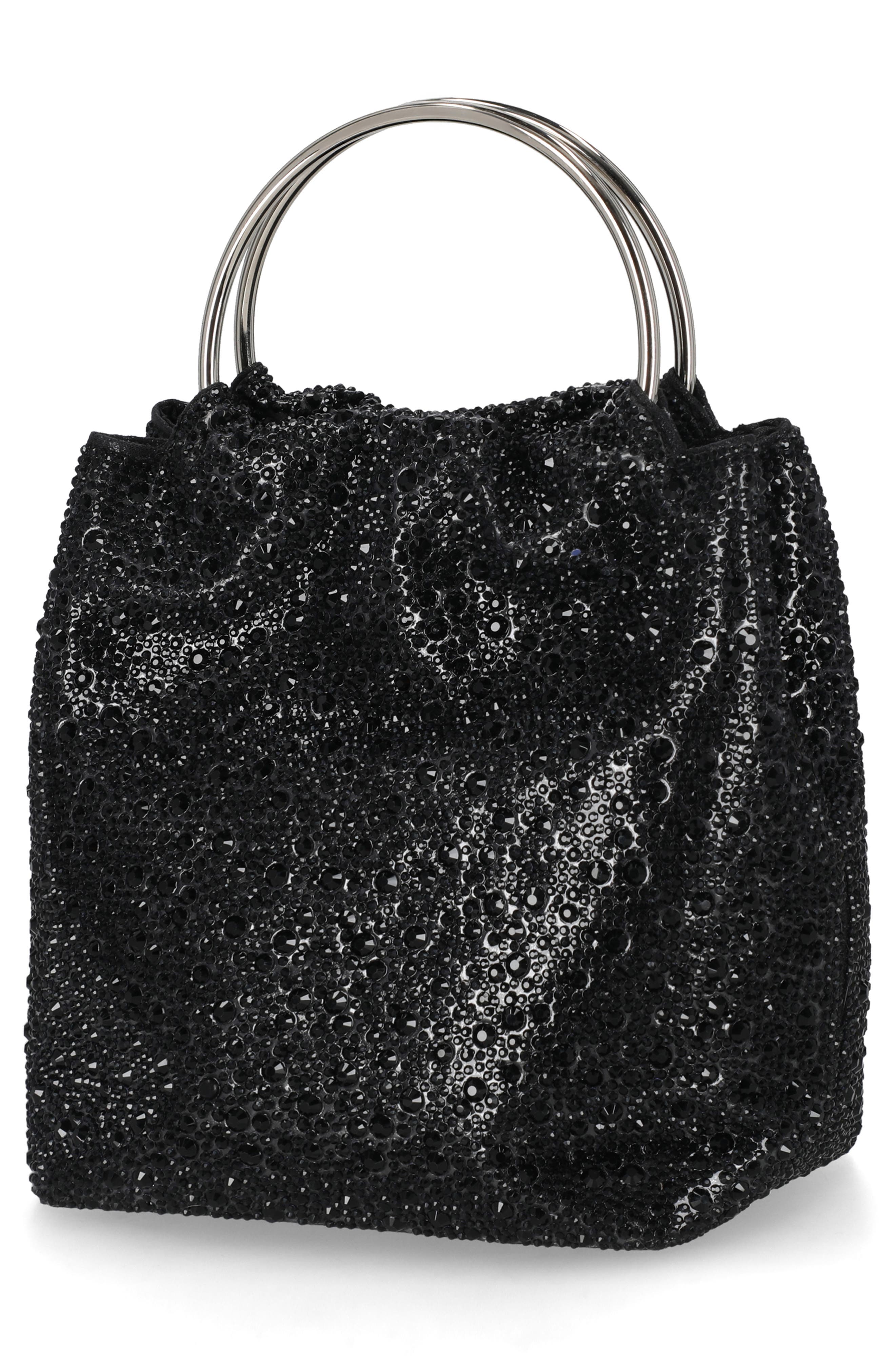 Jessica McClintock Nikki Ring Top Handle Clutch, Alternate, color, Black