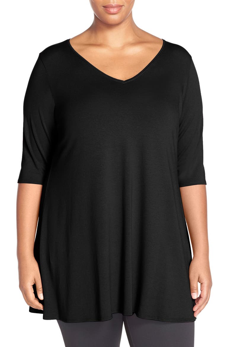 V-Neck Jersey Tunic, Main, color, BLACK