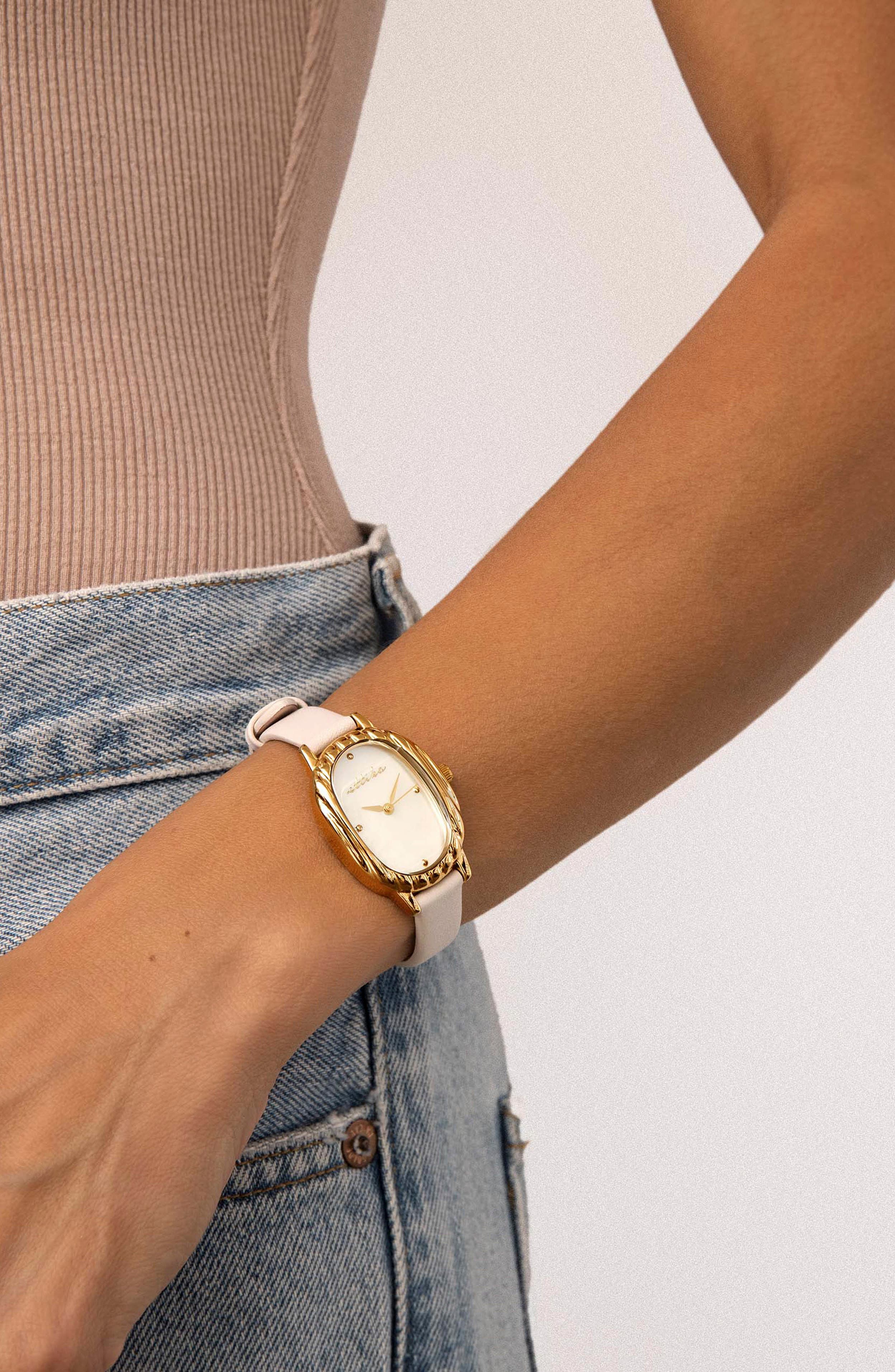 Ettika Gold Women\'s Bracelet Watch with Mother Of Pearl Dial Ettika Oval Mother of Pearl Watch & Leather Strap Set (Women  main image 3