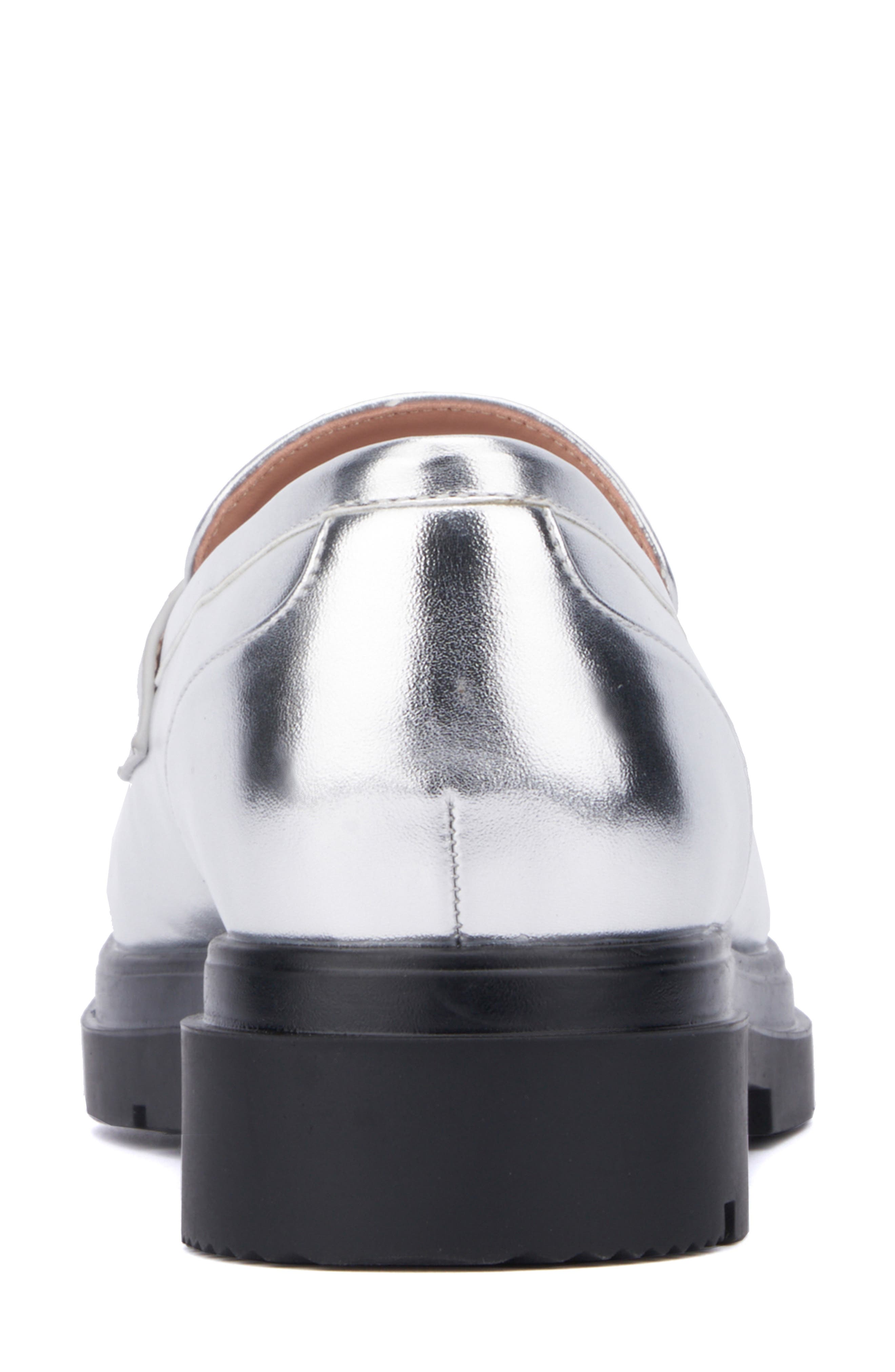 NEW YORK AND COMPANY Abbey Faux Leather Loafer, Alternate, color, Silver Metallic