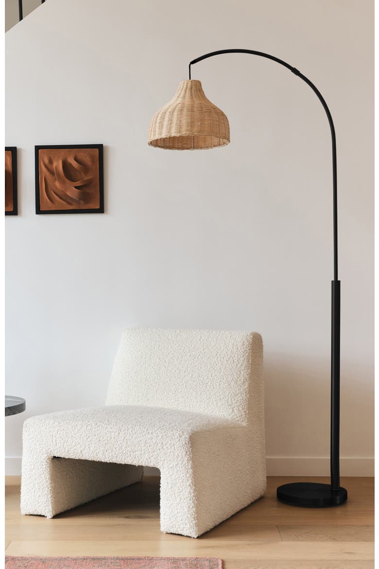 Lark 75" Boho Wicker LED Floor Lamp with Rattan Empire Shade, Bulb Included, Alternate, color, Classic Black