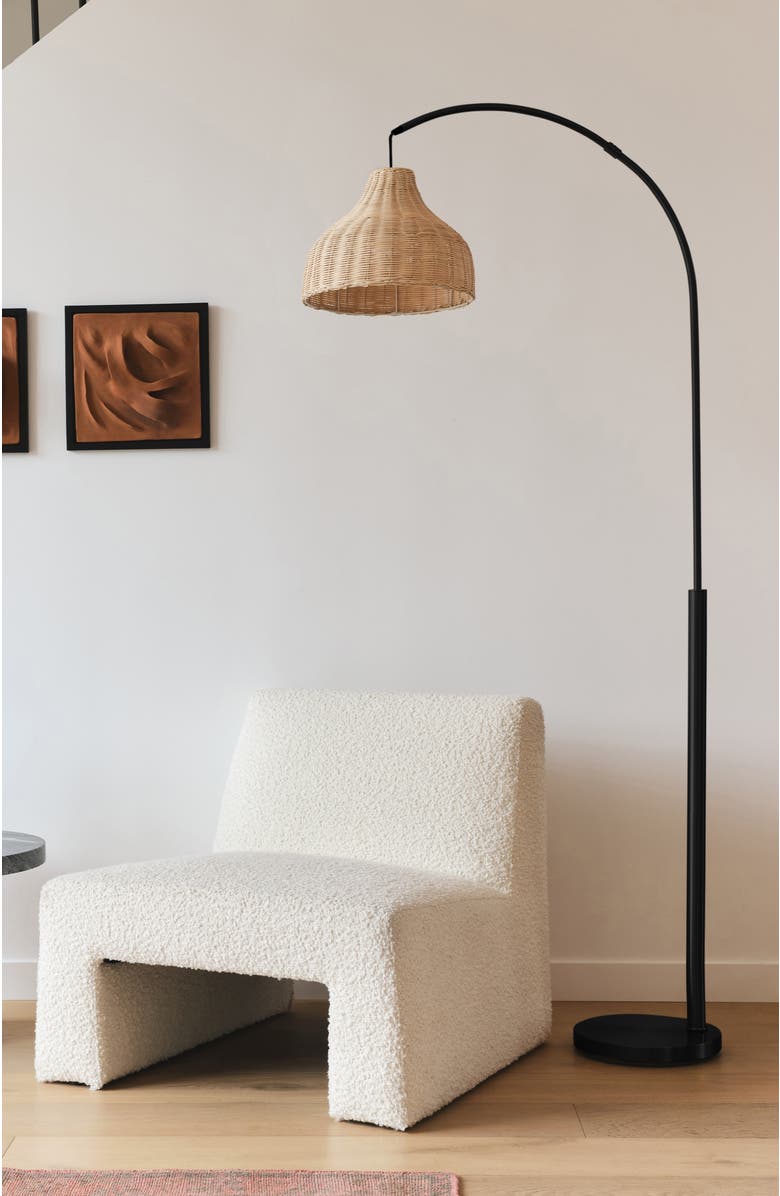 Brightech Lark 75" Boho Wicker LED Floor Lamp with Rattan Empire Shade, Bulb Included, Alternate, color, Classic Black