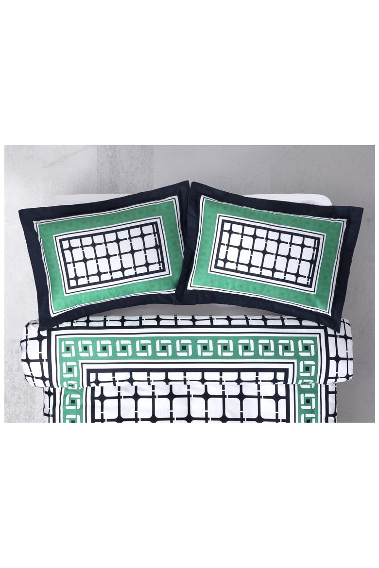 Set of Two Framed Print Sateen Pillow Shams, Alternate, color, NAVY