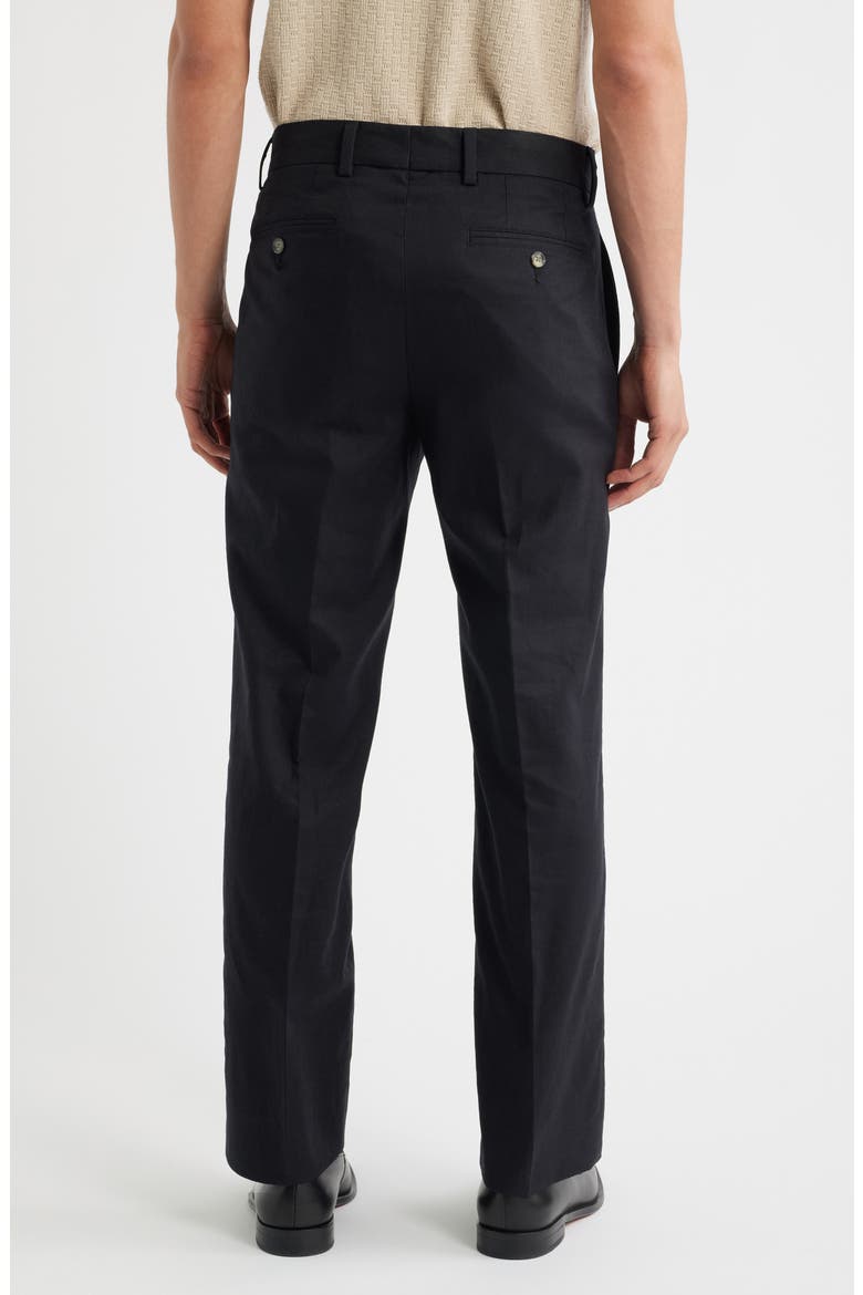 Pleated Cotton & Linen Straight Leg Pants, Alternate, color, BLACK