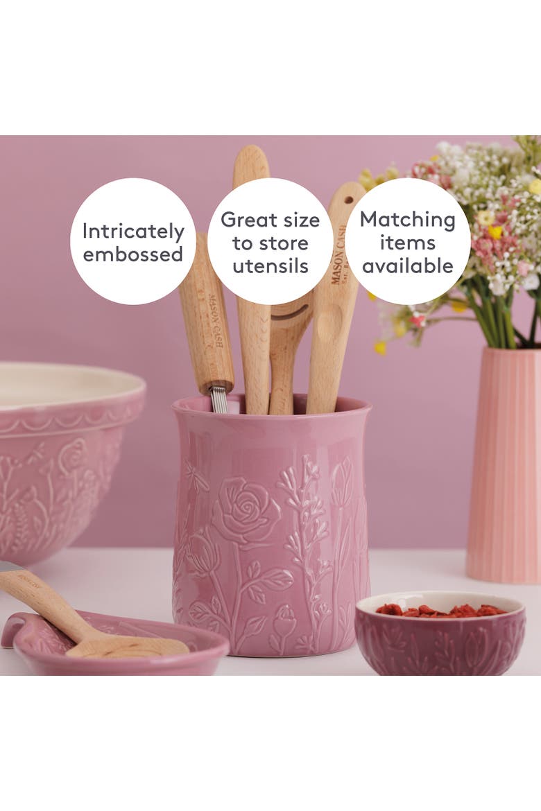 In The Meadow Utensil Crock, 6" x 5", Alternate, color, Pink