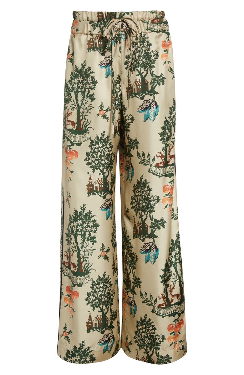MONSE Double Waistband Silk Satin Pajama Pants, Alternate, color, Beige Multi