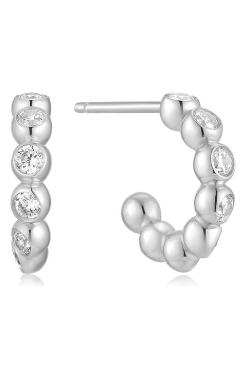 Cubic Zirconia Bezel Huggie Hoop Earrings