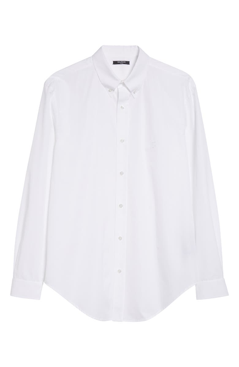 Balmain Cotton Poplin Button-Down Shirt, Main, color, 0Fb Optical White