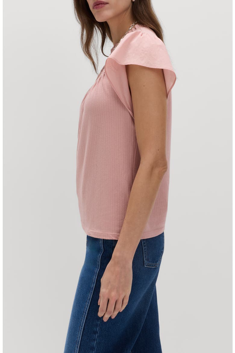 Circle Trim Flutter Sleeve Cotton Top, Alternate, color, ROSE PINK