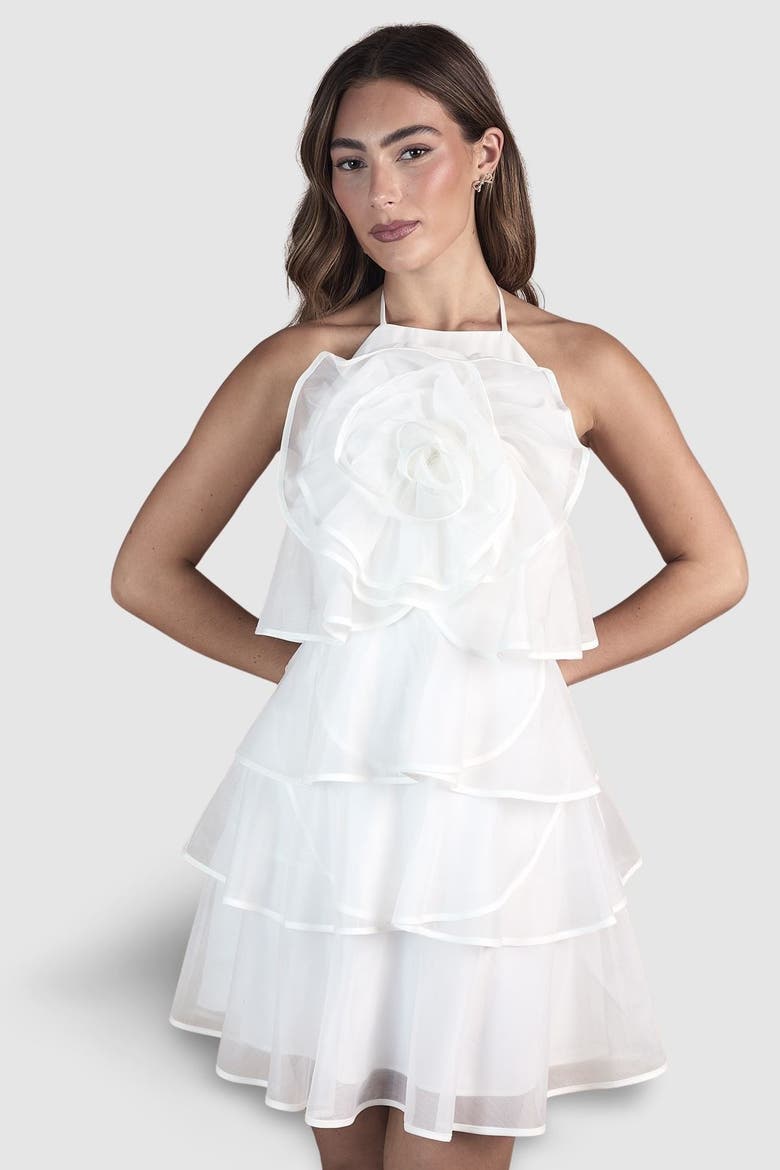 Corsage Halter Bridal Mini Dress, Main, color, Ivory