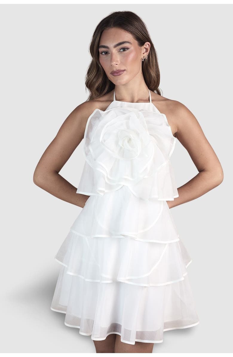 Coast Corsage Halter Bridal Mini Dress, Main, color, Ivory