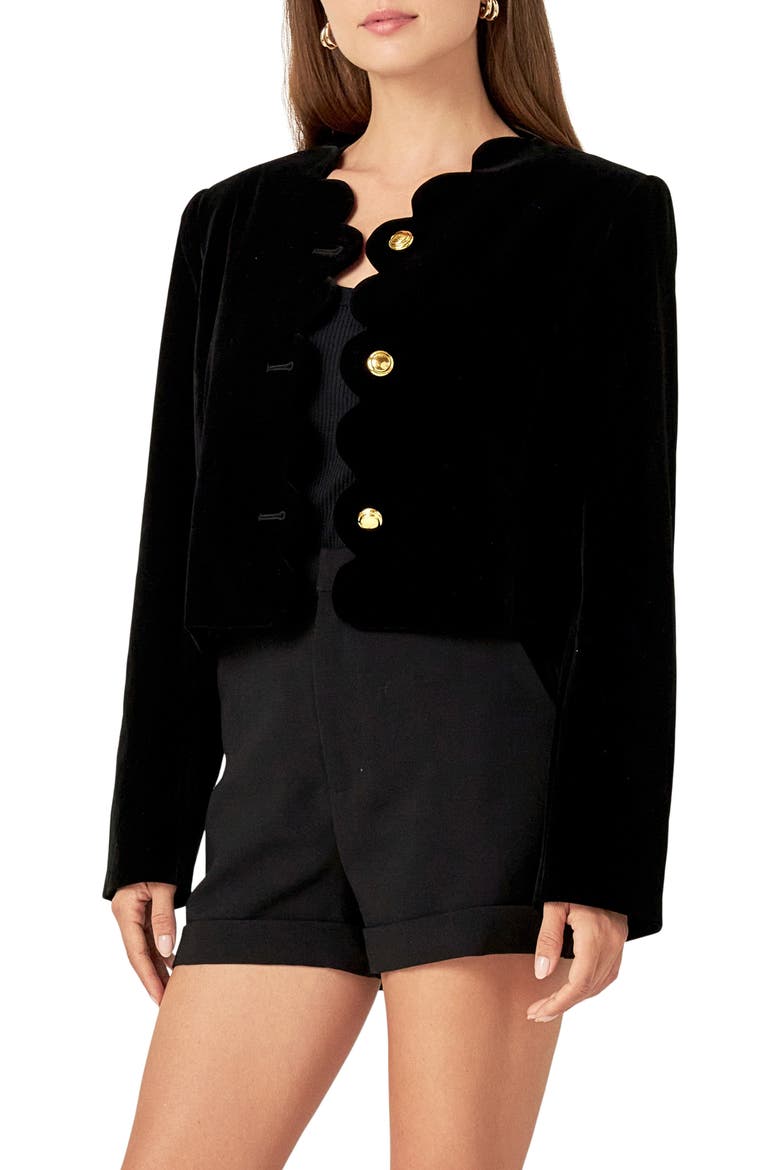 Velvet Scallop Jacket, Alternate, color, BLACK