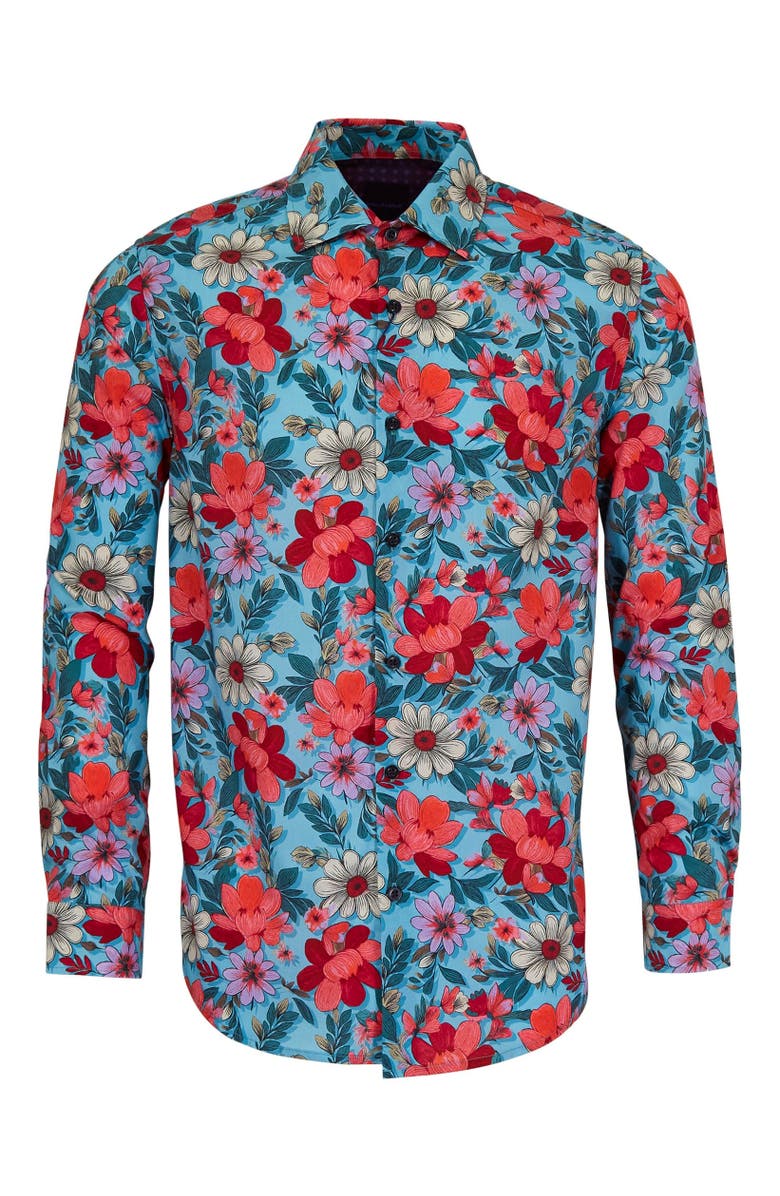 Lords of Harlech Nicoli Button-Up Shirt, Main, color, Catalan Floral Teal