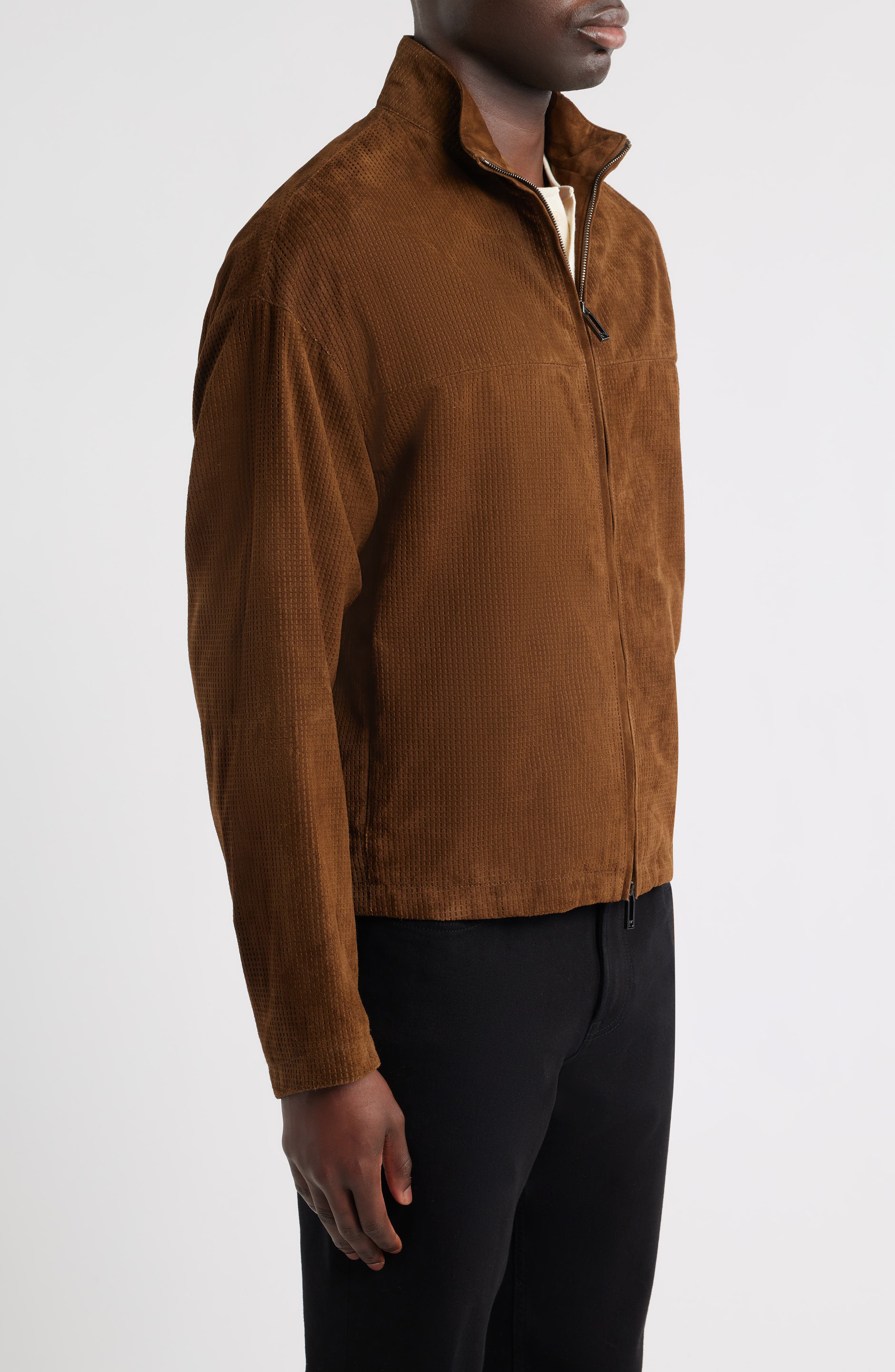 Emporio Armani Suede Zip Front Jacket (Men) | Nordstromrack