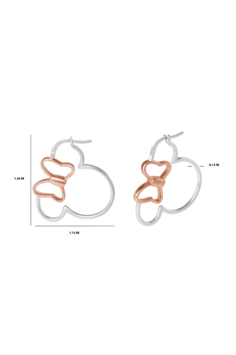 Minnie Mouse Hoop Earrings for Women Official License, Sterling Silver Minnie Earrings with 18k Pink Gold Flash-Plated Bow, Alternate, color, Silver/ Rose Gold