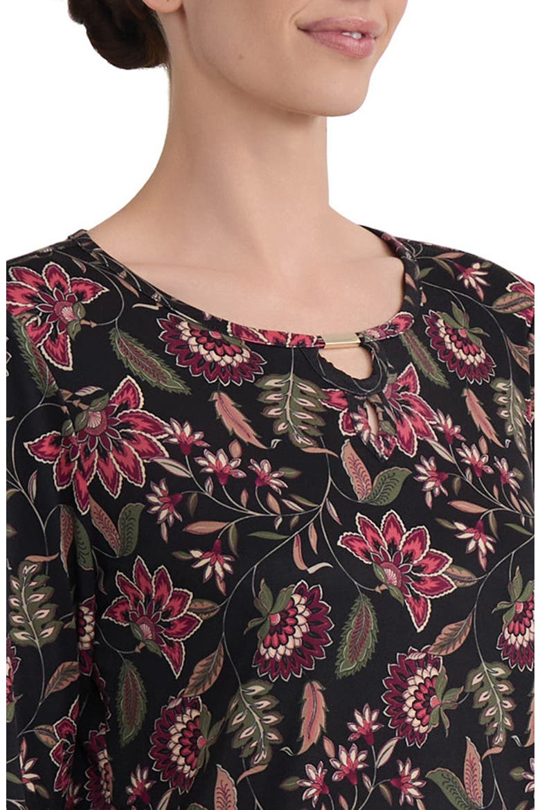 Keyhole Three-Quarter Sleeve Top, Alternate, color, JONES BLACK MULTI