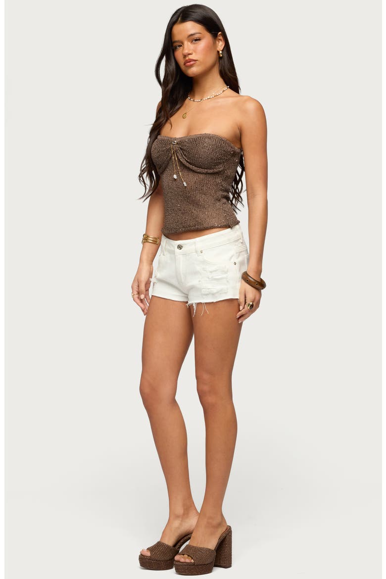 Pearly Charm Strapless Sequin Knit Top, Alternate, color, BROWN