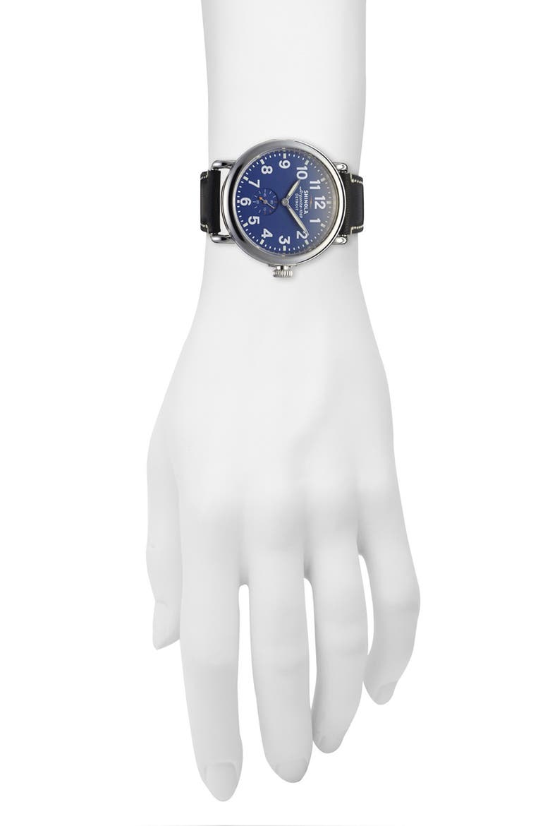'The Runwell' Leather Strap Watch, 41mm, Alternate, color, BLACK/ WHITE