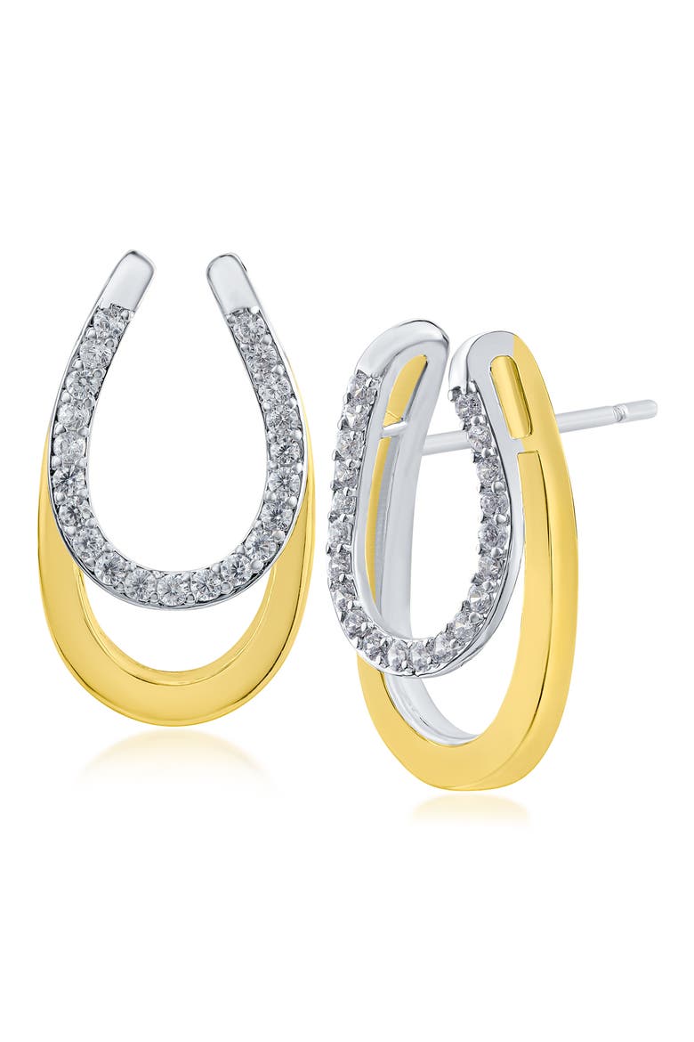 Two-Tone Pavé Double Horseshoe Drop Earrings, Main, color, CLEAR/ GOLD/ SILVER